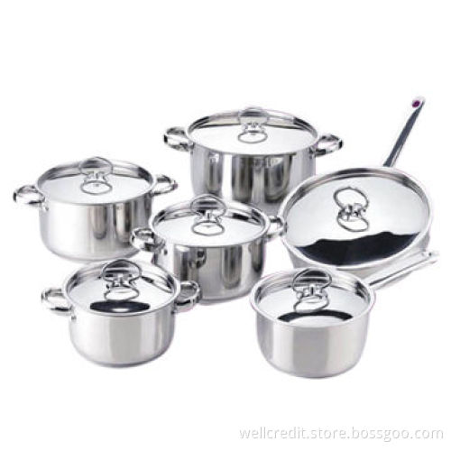 Hot sell 12pcs high quality stainless cookware set with cheap price and sauce pan
